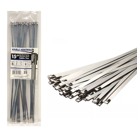 Kable Kontrol Cable Tie, Silver, Stainless Steel Type 304, 200 lbs Strength, 25 PK SSCT15